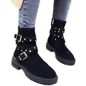 NEW Vince Camuto Black Barretta Gold Studded Motorcycle Suede Boots 7.5